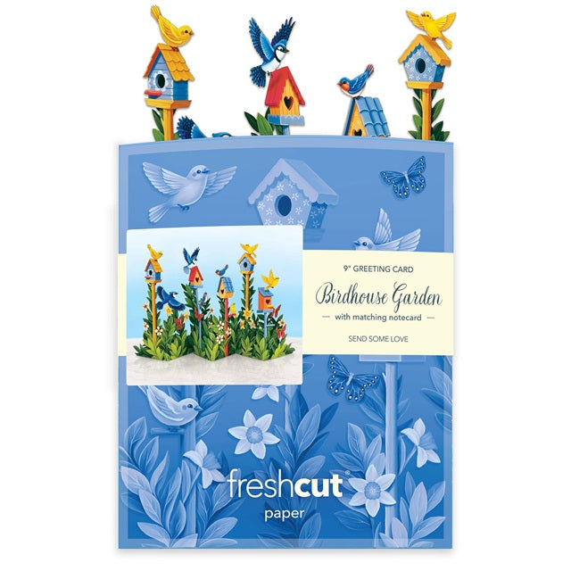 FreshCut Paper Pop Up Mini Birdhouse Garden 3D Greeting Card