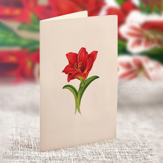 FreshCut Paper Pop Up Mini Christmas Scarlet Amaryllis 3D Greeting Card