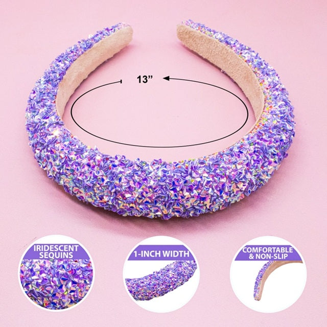 Chunky Padded Sparkly Headband, Assorted Colors