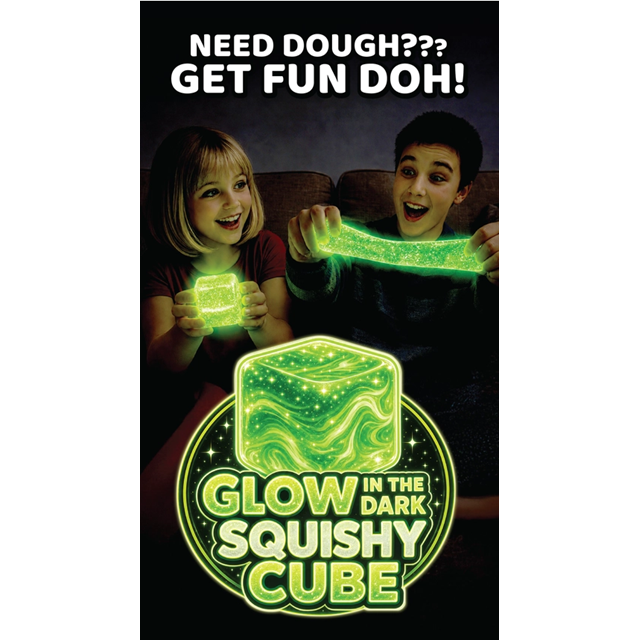 Fun Doh Glow in the Dark Squishy Sparkle Cube, Assorted Colors