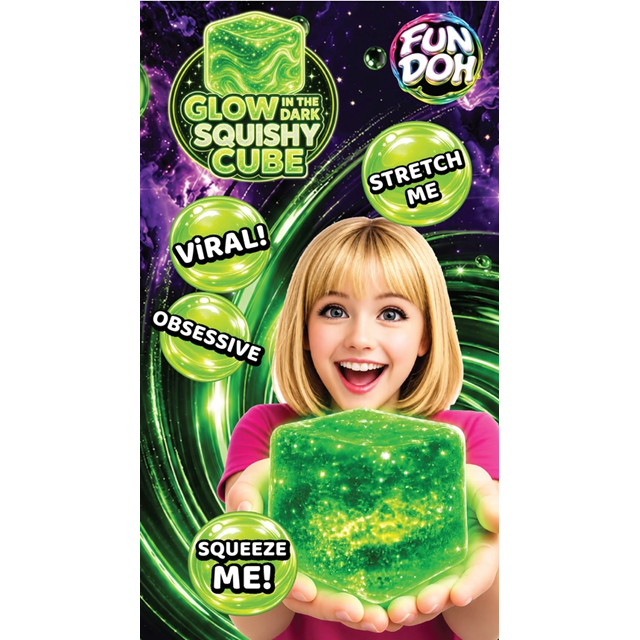 Fun Doh Glow in the Dark Squishy Sparkle Cube, Assorted Colors