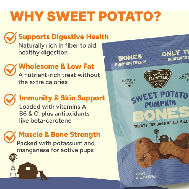 Gaines Family Farmstead Sweet Potato & Pumpkin Bones Limited Ingredient Chewy Dog Treats, 6oz