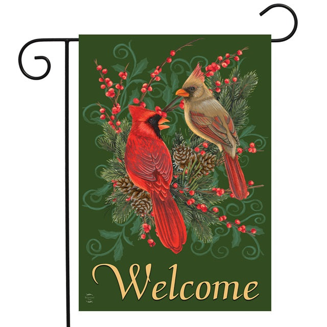 Cardinals and Pine Winter Garden Flag