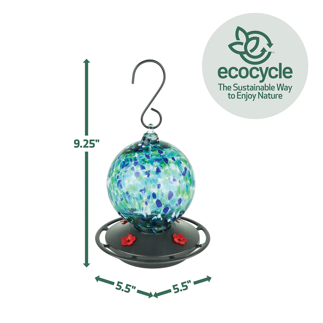 EcoCycle™ Garden Globe Handblown Recycled Glass Hummingbird Feeder