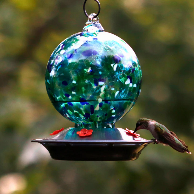 EcoCycle™ Garden Globe Handblown Recycled Glass Hummingbird Feeder