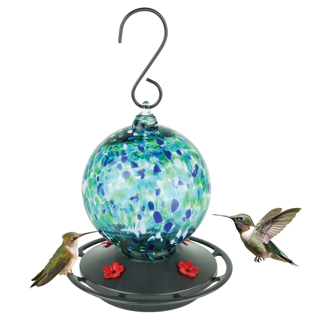 EcoCycle™ Garden Globe Handblown Recycled Glass Hummingbird Feeder