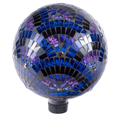 Glass Mosaic Gazing Globe, 10" - Purple Scallop Pattern