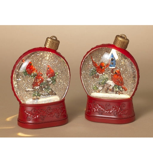 Lighted Holiday Spinning Water Globe Cardinal Ornament Design 6.75in