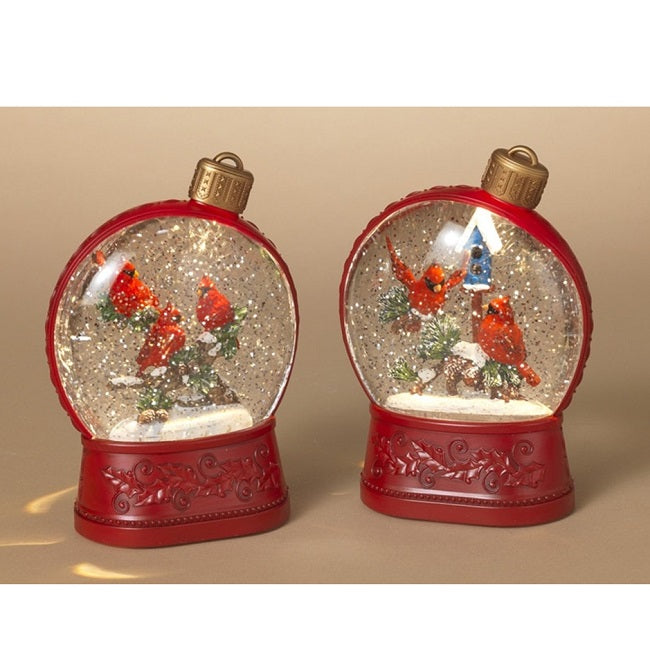 Lighted Holiday Spinning Water Globe Cardinal Ornament Design 6.75in