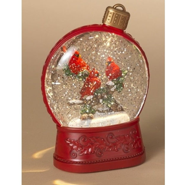 Lighted Holiday Spinning Water Globe Cardinal Ornament Design 6.75in