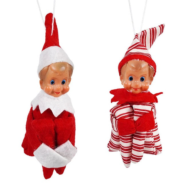 Sitting Elf Ornament Red/White