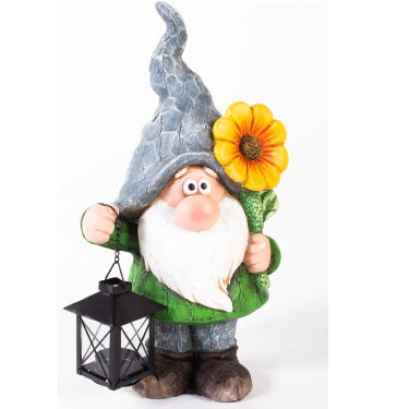 Gnome Statue, 15 inch with Sunflower and Lantern