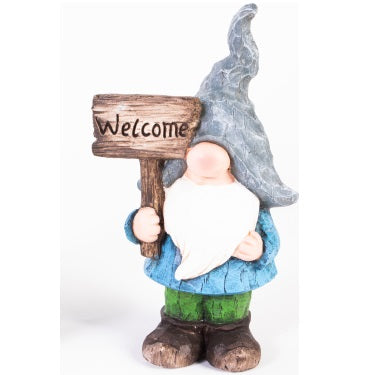 Gnome Statue, 15 inch with Welcome Sign