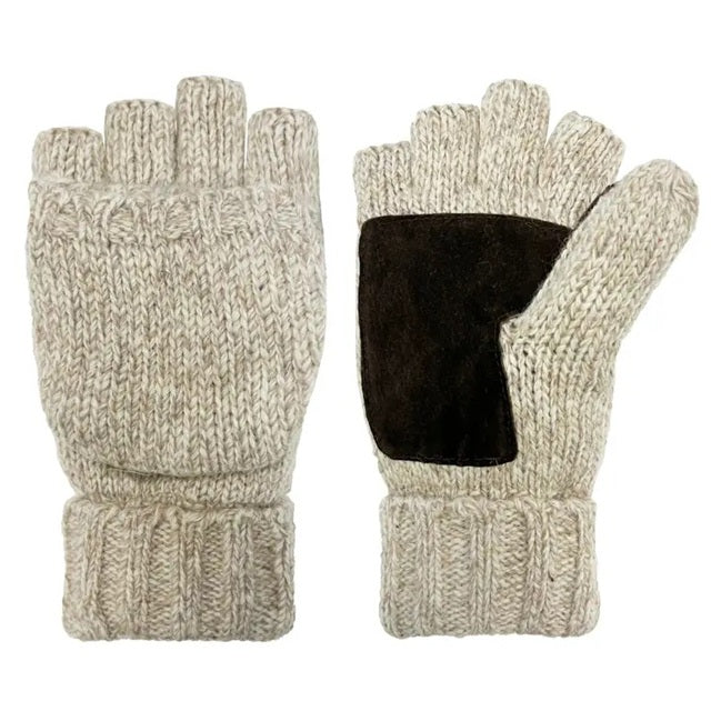 Men's Marled Ragg Wool Pop Top Mittens, Natural