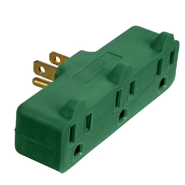 PowerZone Adapter 125 V, 3-Outlet, Green