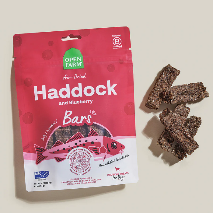Open Farm Icelandic Air-Dried Haddock & Blueberry Dog Treat Bars 4.1oz