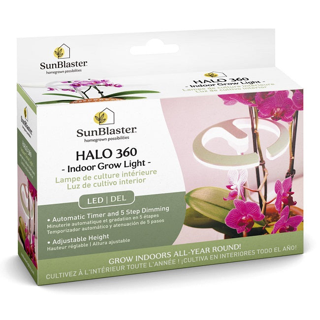 SunBlaster Halo 360 LED Plant Light, w/ USB Adaptor and Timer