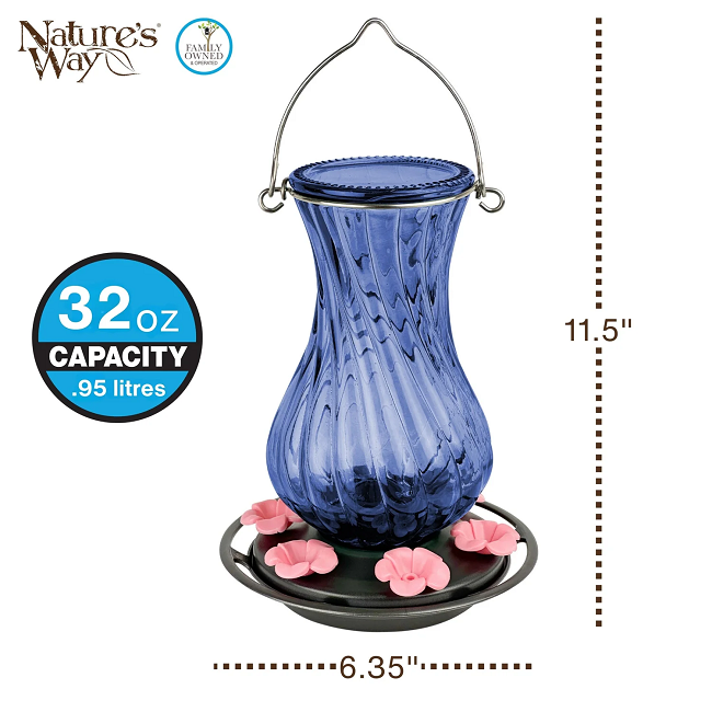 Nature's Way Perfect Pitcher Antique Glass Gravity Hummingbird Feeder