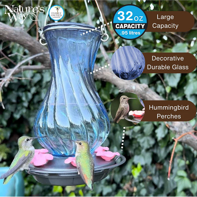 Nature's Way Perfect Pitcher Antique Glass Gravity Hummingbird Feeder