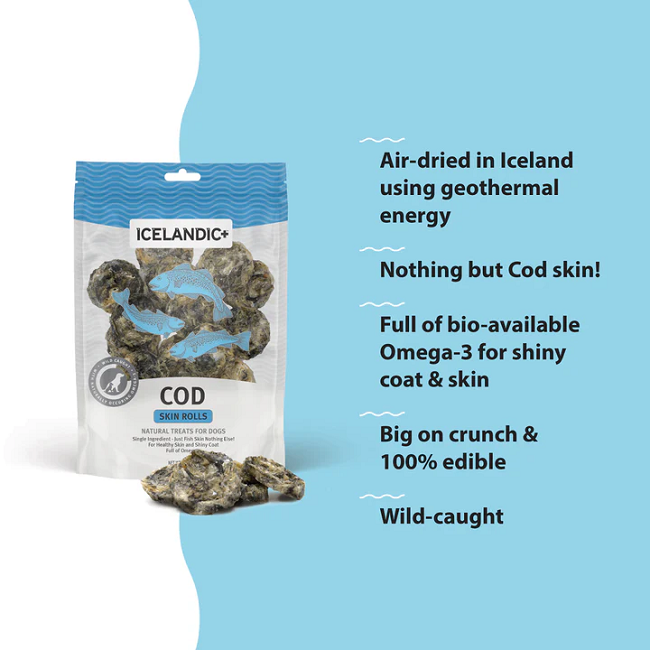 Icelandic Cod Fish Skin Rolls – Crunchy, Single-Ingredient Dog Treats 3 oz