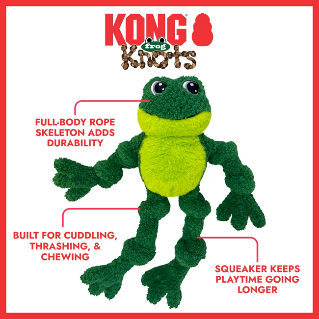 KONG Holiday Knots Bow Tie Frog Squeaky Plush Dog Toy, Large/X-Large