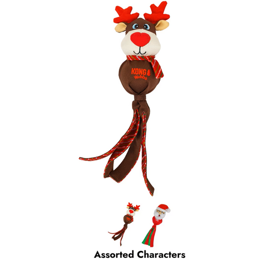 KONG Holiday Wubba Reindeer or Santa Squeaky Plush Dog Toy, Assorted, Large