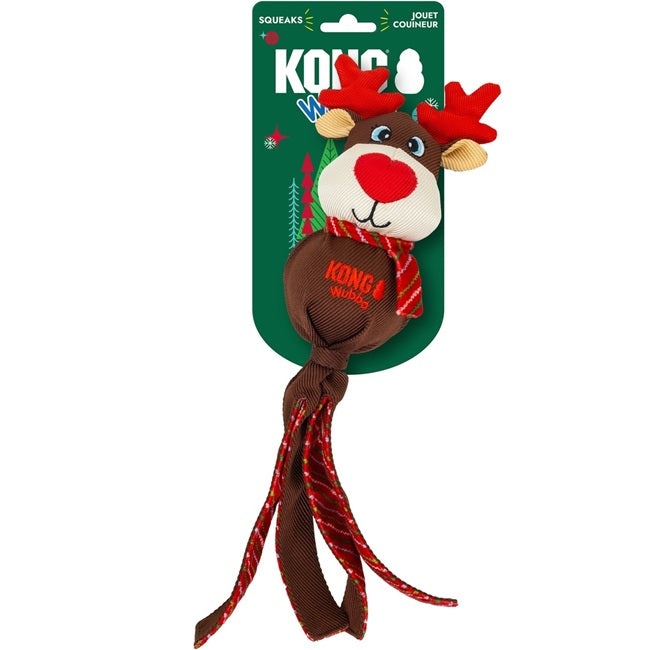 KONG Holiday Wubba Reindeer or Santa Squeaky Plush Dog Toy, Assorted, Large
