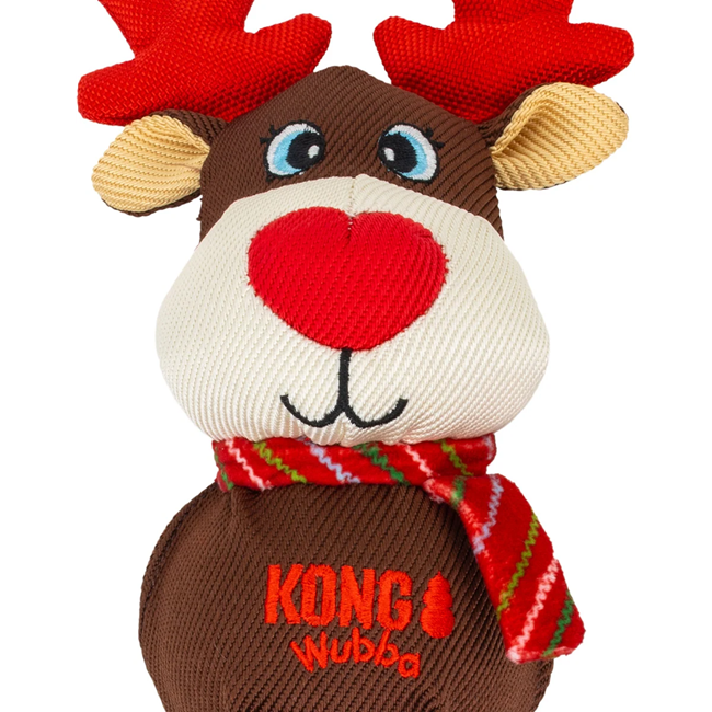 KONG Holiday Wubba Reindeer or Santa Squeaky Plush Dog Toy, Assorted, Large