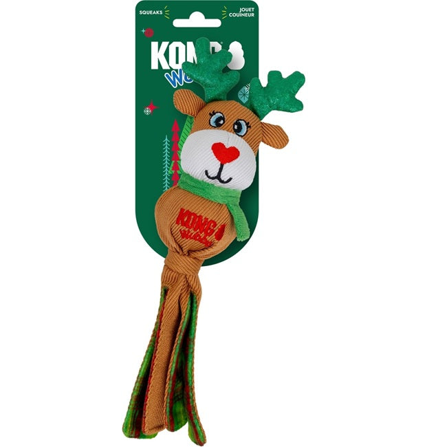 KONG Holiday Wubba Reindeer or Bear Squeaky Plush Dog Toy, Assorted, Small