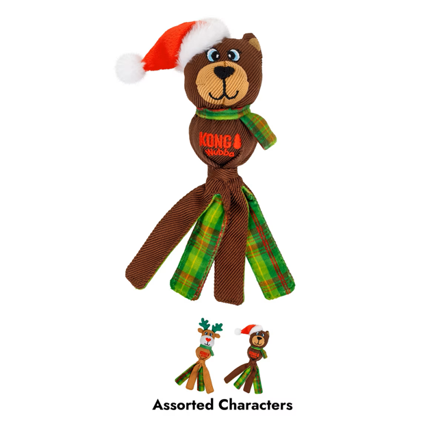 KONG Holiday Wubba Reindeer or Bear Squeaky Plush Dog Toy, Assorted, Small