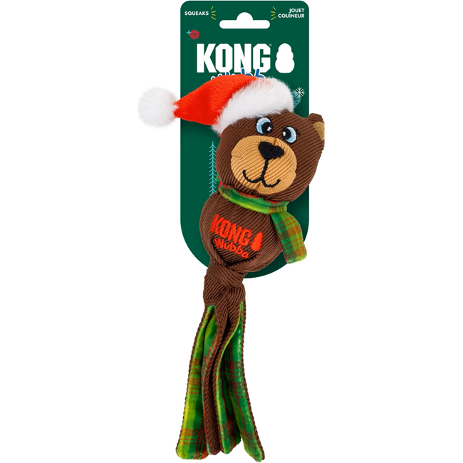 KONG Holiday Wubba Reindeer or Bear Squeaky Plush Dog Toy, Assorted, Small
