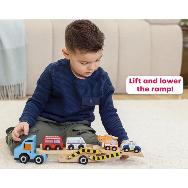 Jasey's Toy Chest Wooden Off to the Rescue Vehicle Carrier
