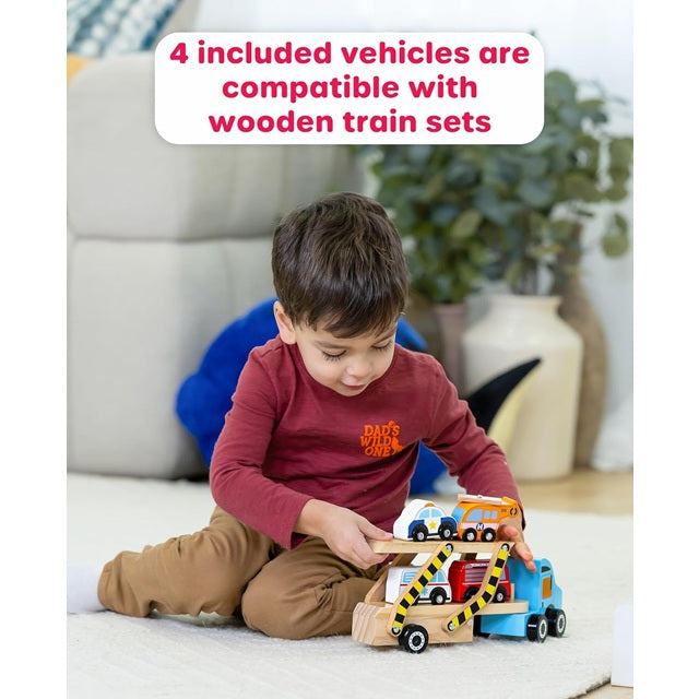 Jasey's Toy Chest Wooden Off to the Rescue Vehicle Carrier