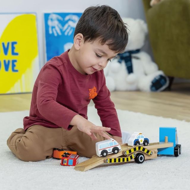 Jasey's Toy Chest Wooden Off to the Rescue Vehicle Carrier
