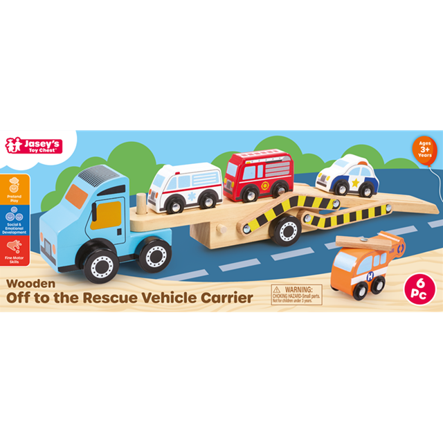 Jasey's Toy Chest Wooden Off to the Rescue Vehicle Carrier