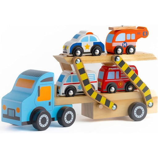 Jasey's Toy Chest Wooden Off to the Rescue Vehicle Carrier