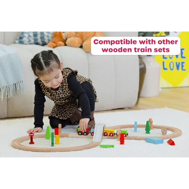 Jasey's Toy Chest 33-Piece Wooden Little Town Train Adventure Set