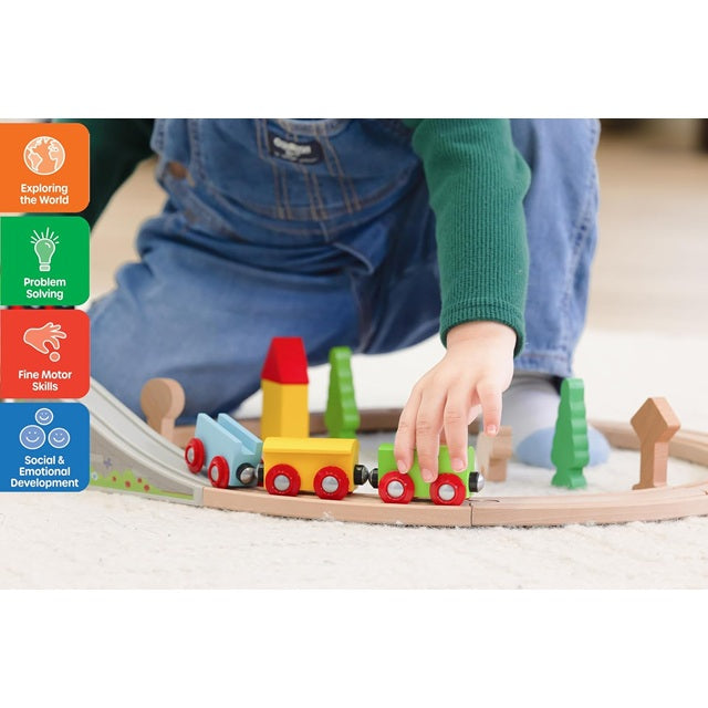 Jasey's Toy Chest 33-Piece Wooden Little Town Train Adventure Set