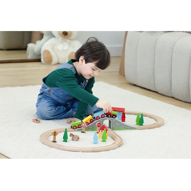 Jasey's Toy Chest 33-Piece Wooden Little Town Train Adventure Set