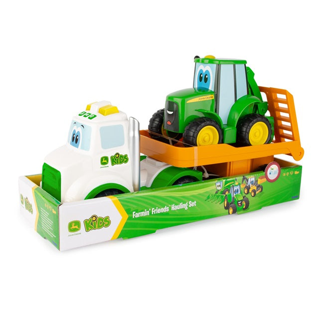 John Deere Lights & Sounds Farmin' Friends Toy Hauling Set with Truck and Backhoe Tractor