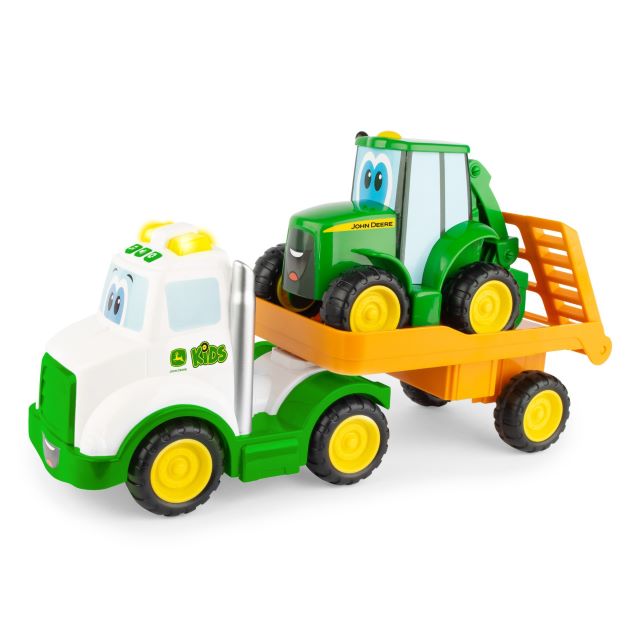 John Deere Lights & Sounds Farmin' Friends Toy Hauling Set with Truck and Backhoe Tractor