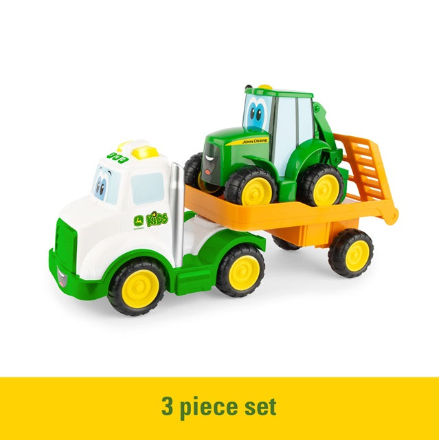 John Deere Lights & Sounds Farmin' Friends Toy Hauling Set with Truck and Backhoe Tractor