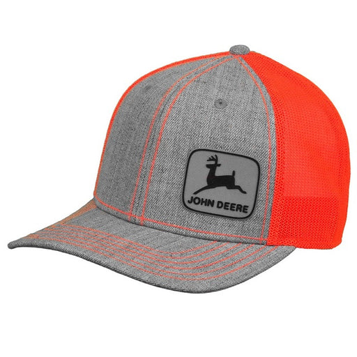 Men's John Deere Rubber Patch Charcoal & Orange Mesh Back Hat