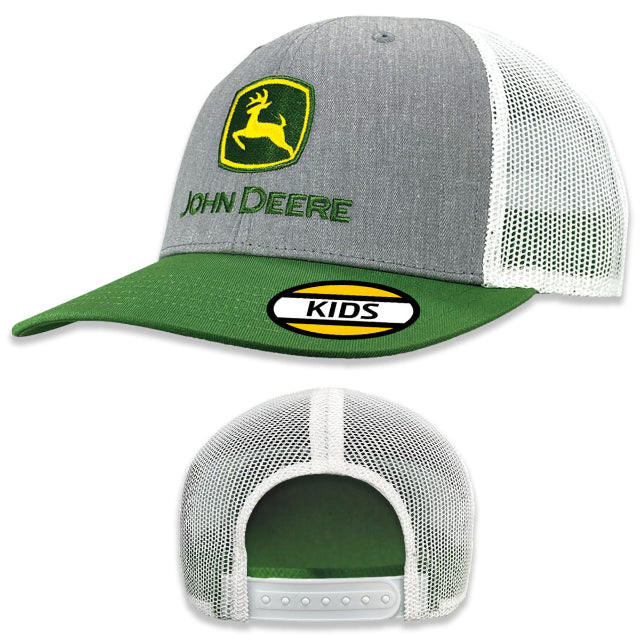 Kid's John Deere Grey, Green & White Mesh Back Logo Hat