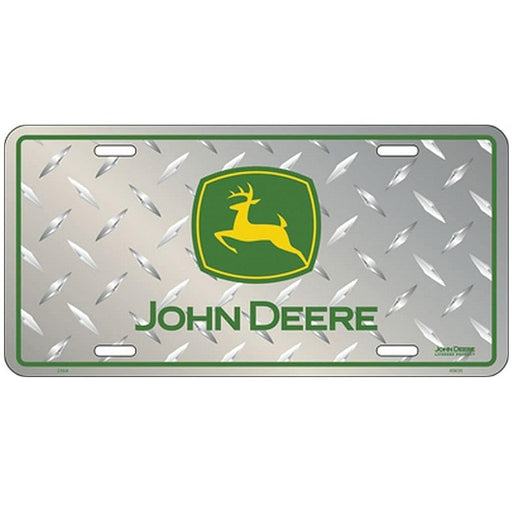 John Deere Silver License Plate with Green & Yellow Logo