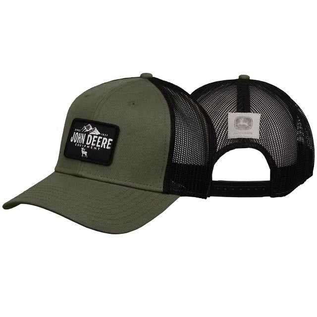 Men's John Deere Suede Logo Olive & Black Mesh Back Hat