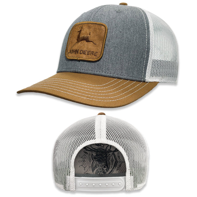 Men's John Deere Suede Logo Grey, Brown & White Mesh Back Hat