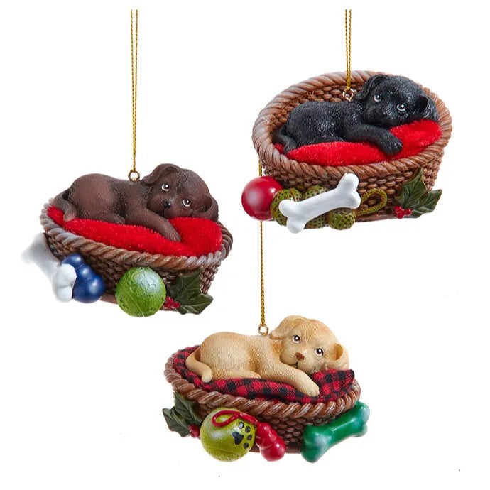 Labrador Dog In Basket Ornament - Assorted