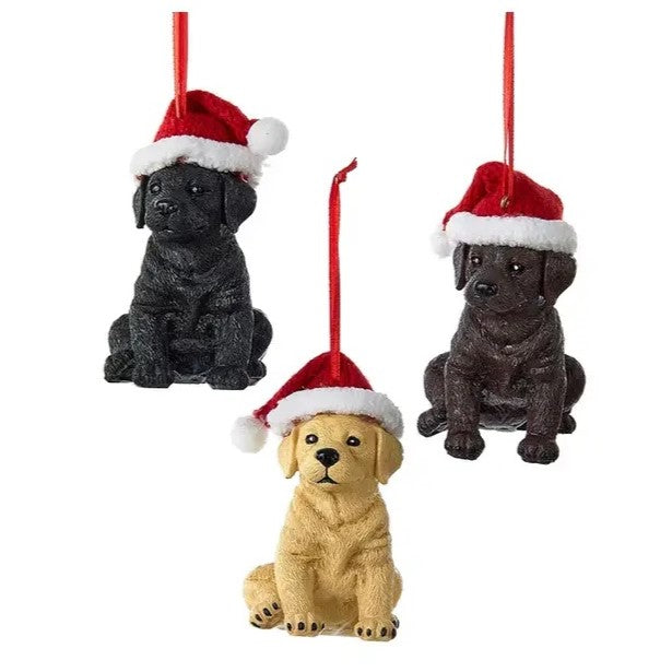 Labrador Retriever With Santa Hat Ornament, Assorted