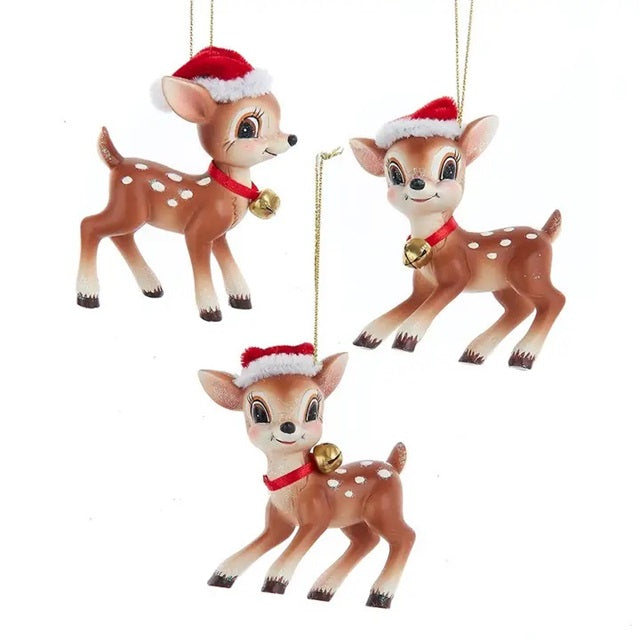 Retro Deer with Santa Hat Ornament, Assorted